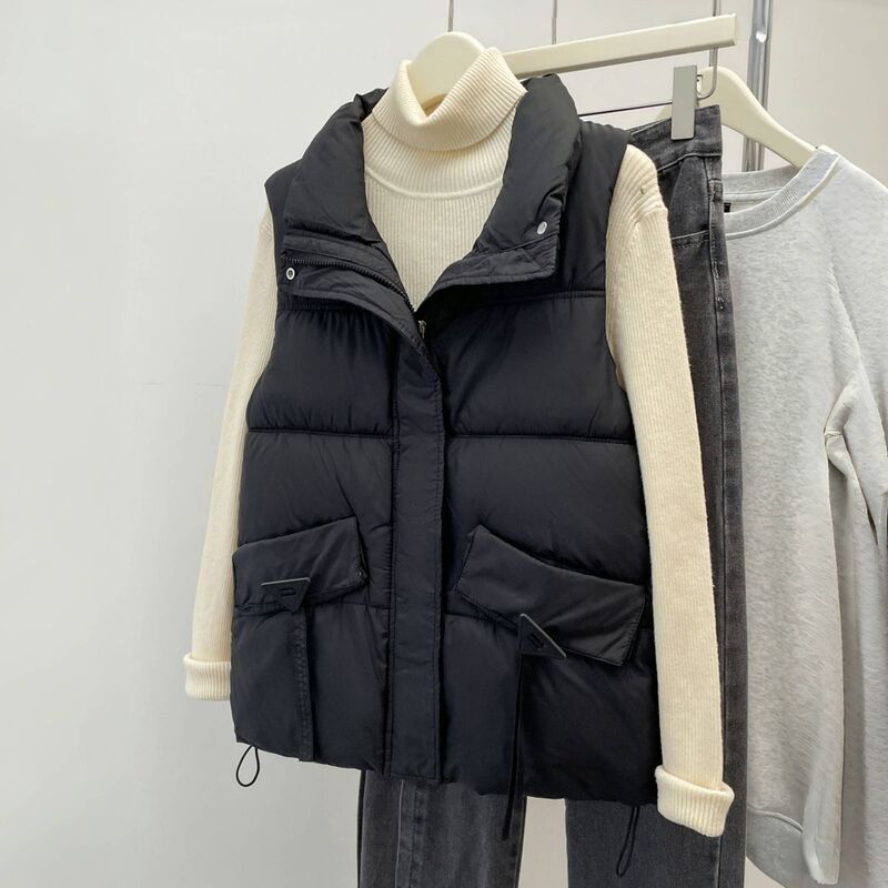 Trendy Women's Vests 2025 New Autumn and Winter Black Short Outerwear Stylish Fashionable down Cotton Vest