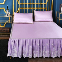 Mùa hè lụa băng mat ba mảnh kiểu giường váy bedspread 1.8m rửa được bảo vệ tay áo ren thêu 1,5m - Thảm mùa hè chiếu trúc 1m4