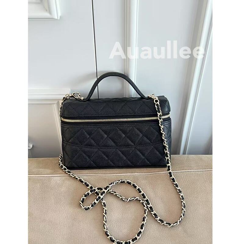 Auaullee 25C Waistline Quilted Pebbled Leather Handle Chain Crossbody Handbag Makeup Bag Lunch Box Bag
