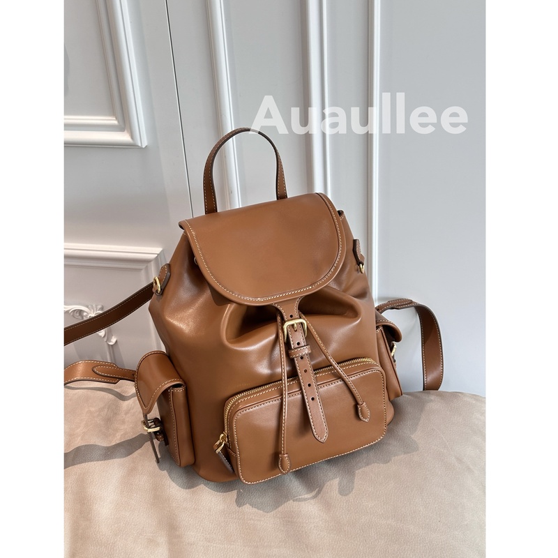Auaullee Looks Great No Matter How You Wear It! 25S Cowhide Vintage Flip-Top Large-Capacity Backpack, the Same Style as Zhang Yuanying