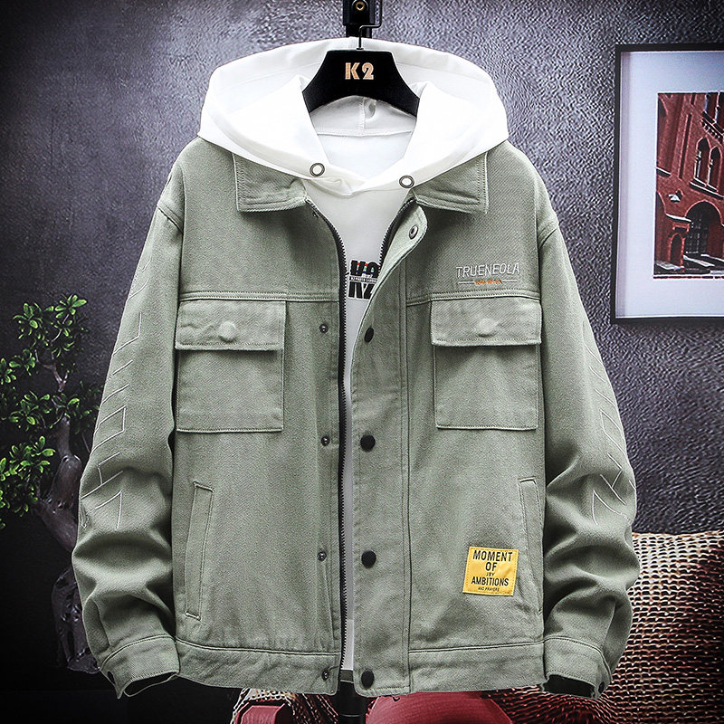 2021 New Denim Jacket Men's Spring Autumn Season Han Prints Trend Students Handsome Loose Tooling Jacket