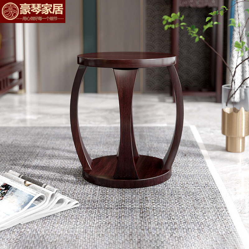 New Chinese full solid wood household round wooden stool soft bag round stool Stool Living Room Swap stool Balcony Stool Round Wooden Stool-Taobao