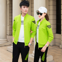 Mens sports suit Spring and autumn youth couple casual sportswear Womens autumn running sportswear suit Mens three-piece suit