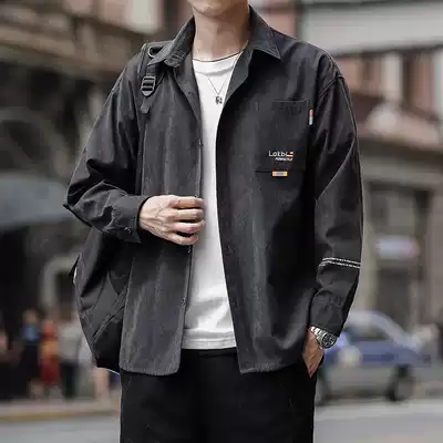 Tide brand tooling jacket men's spring and autumn youth Japanese long sleeve thin shirt jacket loose men's shirt Men's
