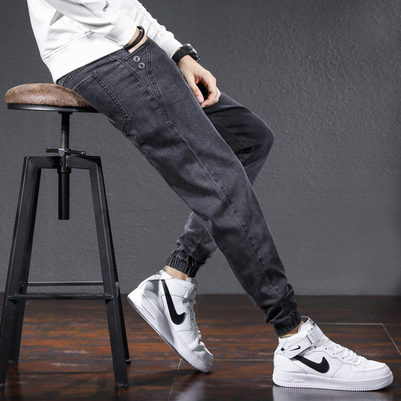 Tide brand jeans men's straight tube loose spring and autumn close-up feet Korean version trend all-match waist harem nine-point pants