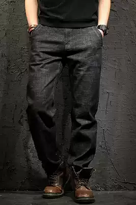 Tide brand jeans men's spring and autumn elastic straight tube plus fat increase loose big size fat daily casual long pants