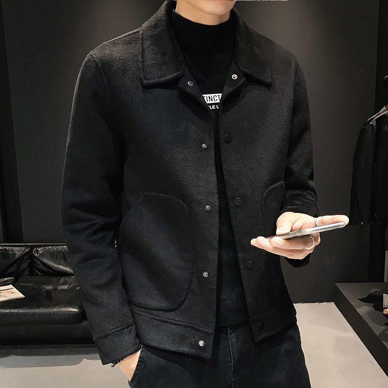 Tide brand woolen coat men's short British style wool suit men's loose lapel black light luxury woolen coat