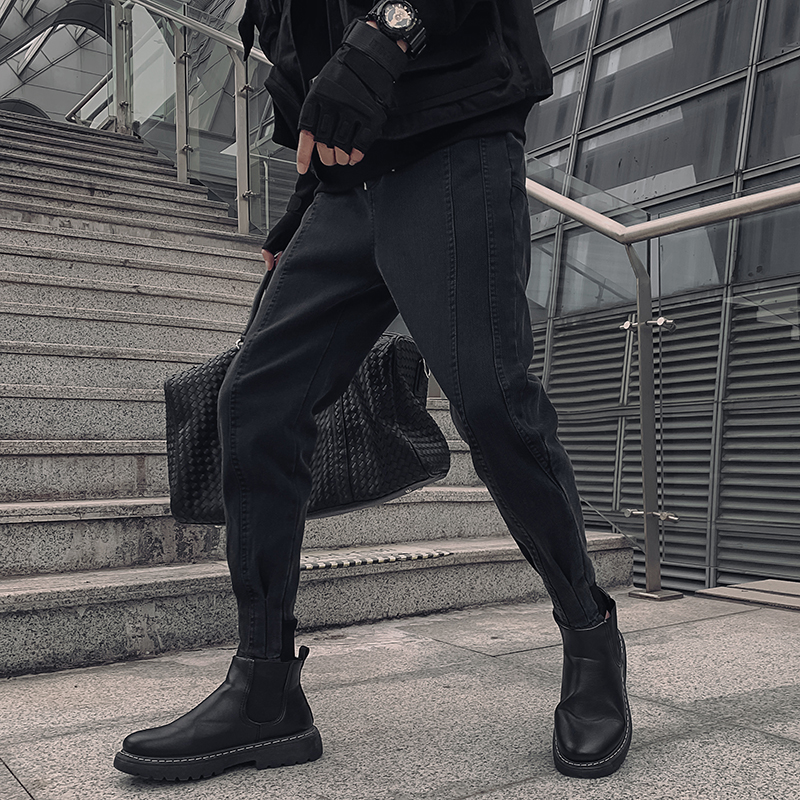 Tide brand overalls jeans men's loose toe youth spring and autumn trend Joker light color fashion casual Haren pants