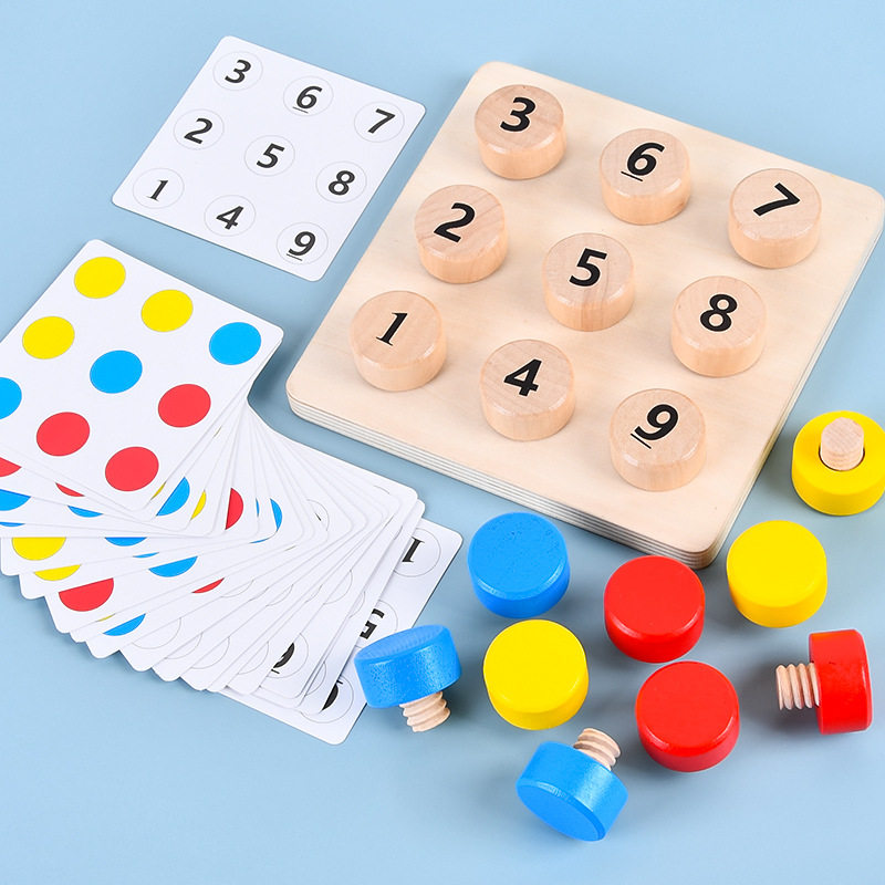 Kindergarten Math Color Pairing Screwing Screw Hand Training Game Wooden Children Puzzle Teaching Aids Early Toys-Taobao