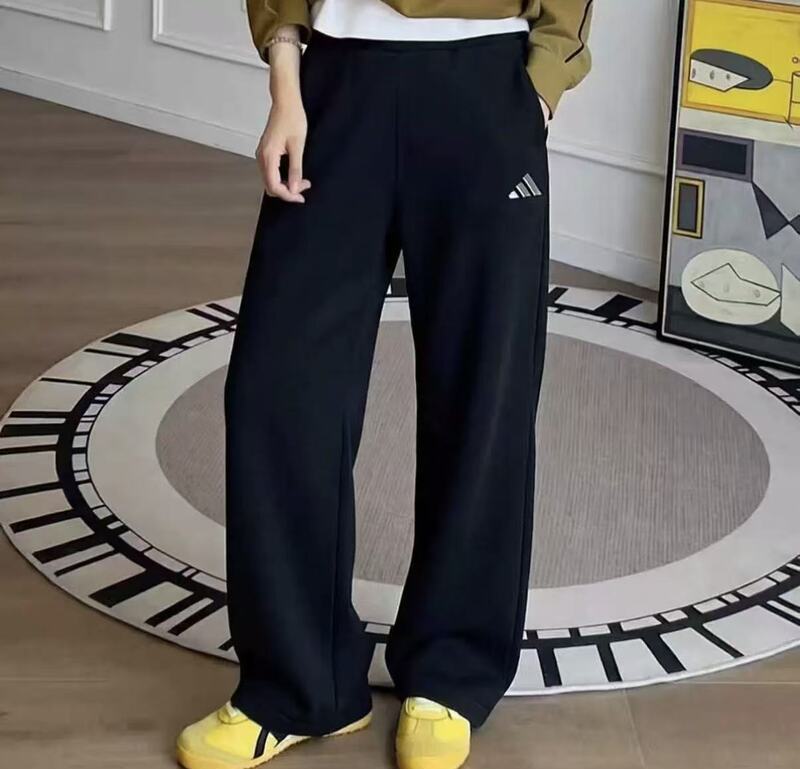 Kuaizi's Outlet Adidas Fleece-Lined Adjustable Loose Straight-Leg Sports Casual Wide-Leg Pants Kc0051