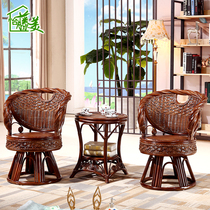 Home backrest chair coffee table three-piece set balcony single swivel chair Real rattan table and chair rattan leisure rattan chair combination