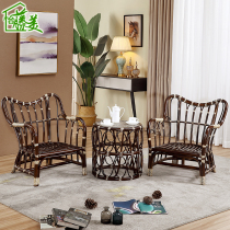 Nordic balcony rattan art tea table chair rattan chair combination simple Real rattan casual negotiation chair coffee table three-piece set