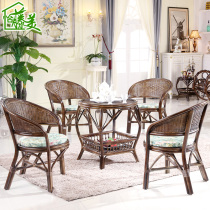 Balcony Real rattan rattan table and chair solid wood rattan leisure negotiation small vine chair tea table five-piece combination