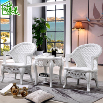 Yi Tengmei furniture rattan rattan leisure chair rattan leisure chair rattan chair table and chair meeting guest chair coffee table three-piece combination White