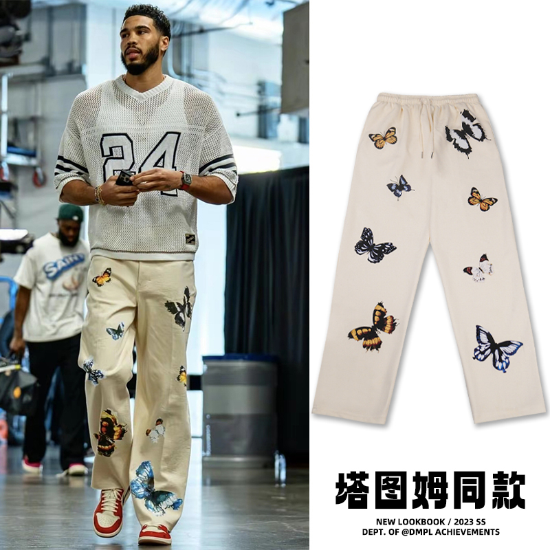Tatum Style Pants Men's Butterfly Print Straight-Leg Basketball Pants Fitness American-Style Sweatpants Casual Sports Pants Tatum Style Pants Men's Butterfly Print Straight-Leg Basketball Pants Fitness American-Style Sweatpants Casual Sports Pants