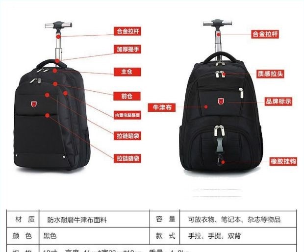Xe đẩy kéo Ba lô Túi xe đẩy Túi du lịch ba bánh Xe đẩy Ba lô Đa chức năng Siêu nhẹ Bánh xe khoảng cách ngắn - Túi du lịch balo nam du lịch