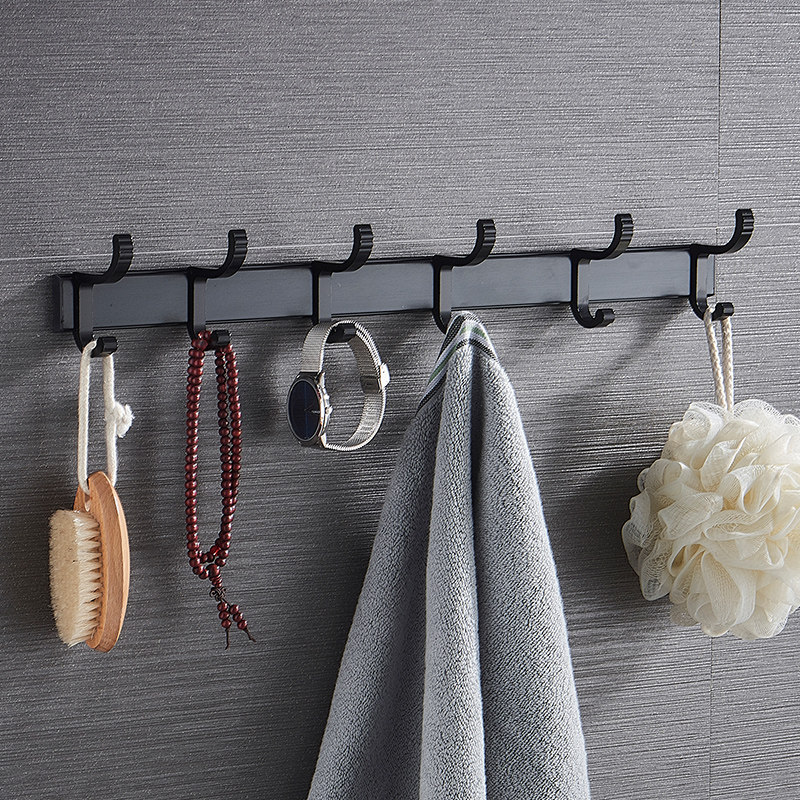 Free Punch Black Hood Hook Space Aluminum Towel Active Hook Wall-mounted Toilet Defecate DRESSING ROOM WARDROBE RACK