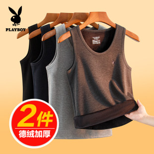 Playboy men's thermal vest plus velvet thickening 2024 new style German velvet heating bottoming top for winter wear