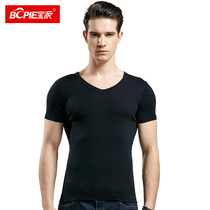 Baopai mens short-sleeved mens cotton base t-shirt Youth slim-fit breathable sports fitness vest undershirt summer