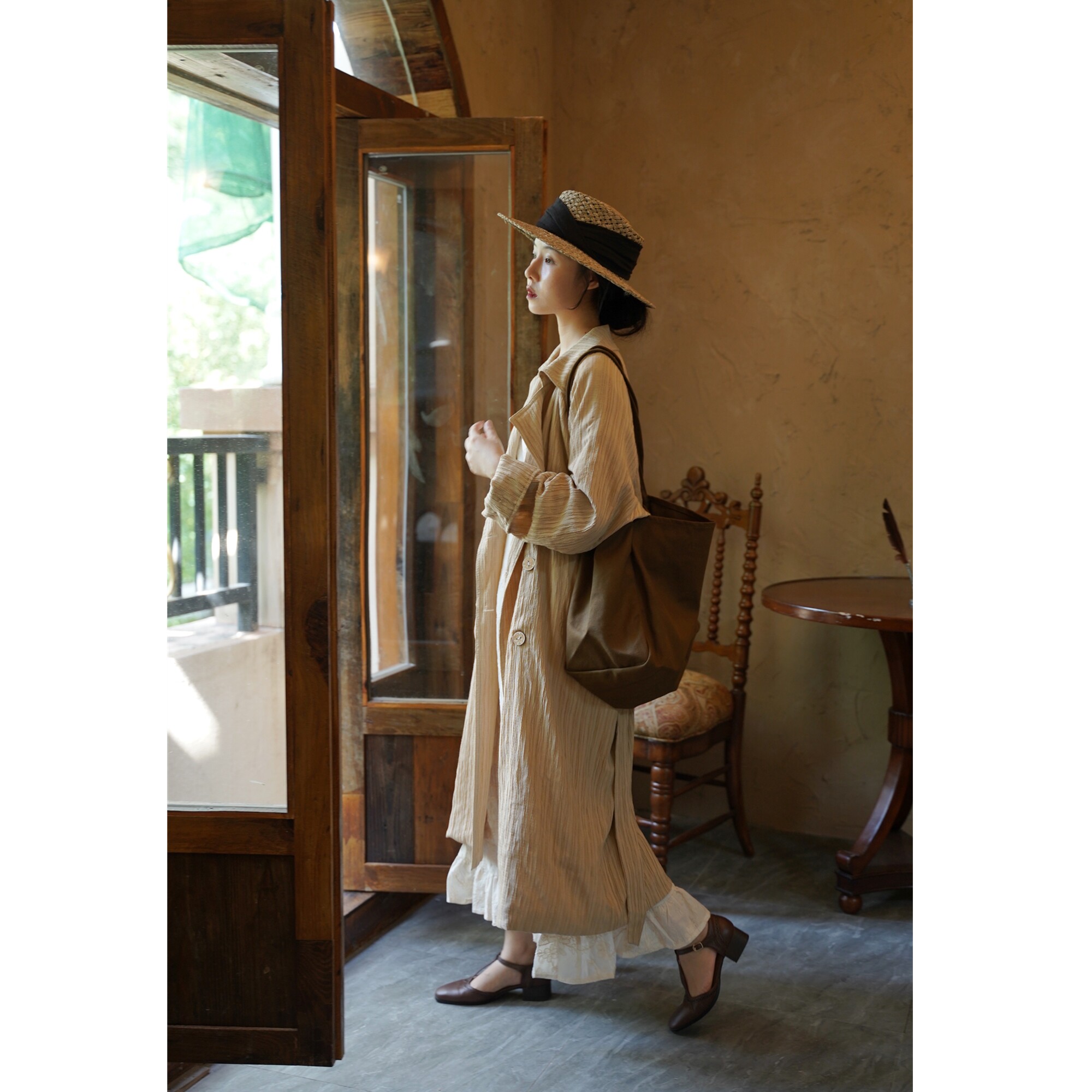 Miss Scarlett autumn retro arts Kaqi color anti - wrinkle loose long - plate coat female spring autumn