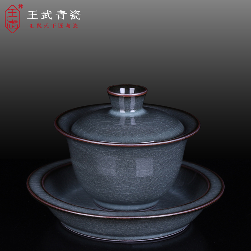 Wang Wuqing Porcelain Triple cover Bowl Tea Cup Big Number Home Retro Tea Kung Fu Tea Tea Tea Tea Tea Tea ICE CRACKING CERAMICS SINGLE-TAOBAO
