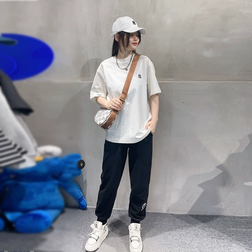 MLB, цветная летняя футболка с коротким рукавом подходит для мужчин и женщин для влюбленных