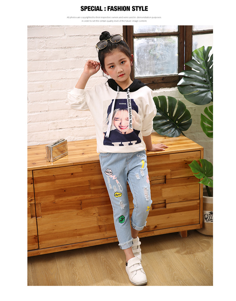 5 cô gái 6 quần jean 2018 mới nữ trẻ em trẻ em 12 tuổi mùa thu và mùa đông Phiên bản Hàn Quốc của quần ống lỗ nước ngoài quần áo trẻ sơ sinh