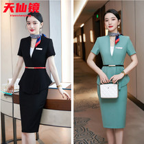 Professional suit female short-sleeved two-piece fashion high-end interview teacher beautician sales department overalls ol temperament