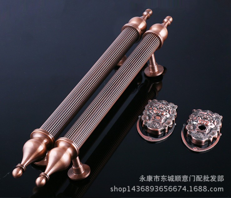Straight Print Genuine Bronze Handle Full Copper Lion Head Handle Imitation Antique Bronze Door Ring Villa Gate Lock Bronze Door Straight handle