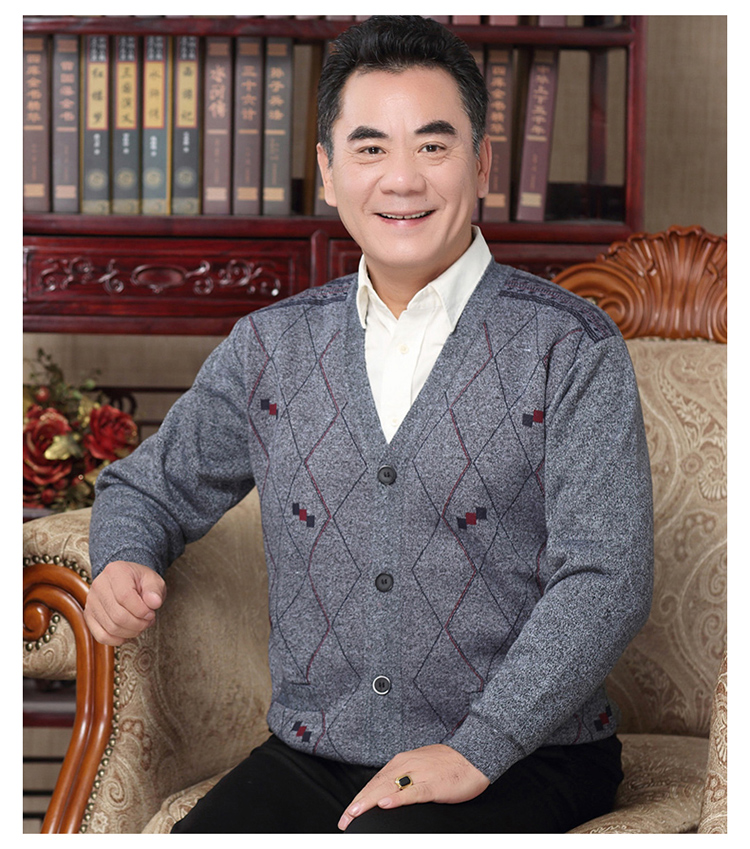Trung niên cộng với nhung dày áo len nam áo len ông nội áo len cũ rộng kích thước lớn ấm áp cha áo thun nam cổ tròn