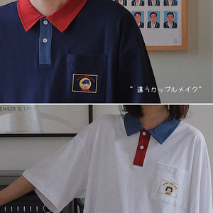 Shirashima Japanese Polo short sleeve men's and women's Korean loose student Lapel T-shirt different lovers summer fashi