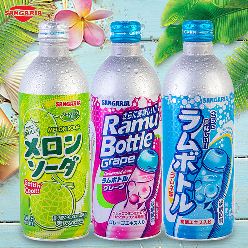 Japanese Imported Sanchali Fruit-Flavored Soda, Popular Sanchali Grape and Melon Original Flavor Carbonated Drink 500ml*3