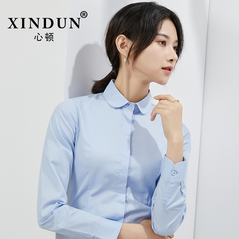 Round Neck Doll Collar Formal Shirt Long Sleeve Sweet Preppy Style Slim Fit Interview Professional White Shirt Women Korean Version