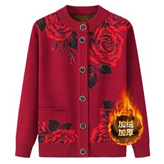 Одежда для дам 奶奶装毛衣开衫加绒中老年人秋冬装女老年人妈妈针织外套加厚春秋