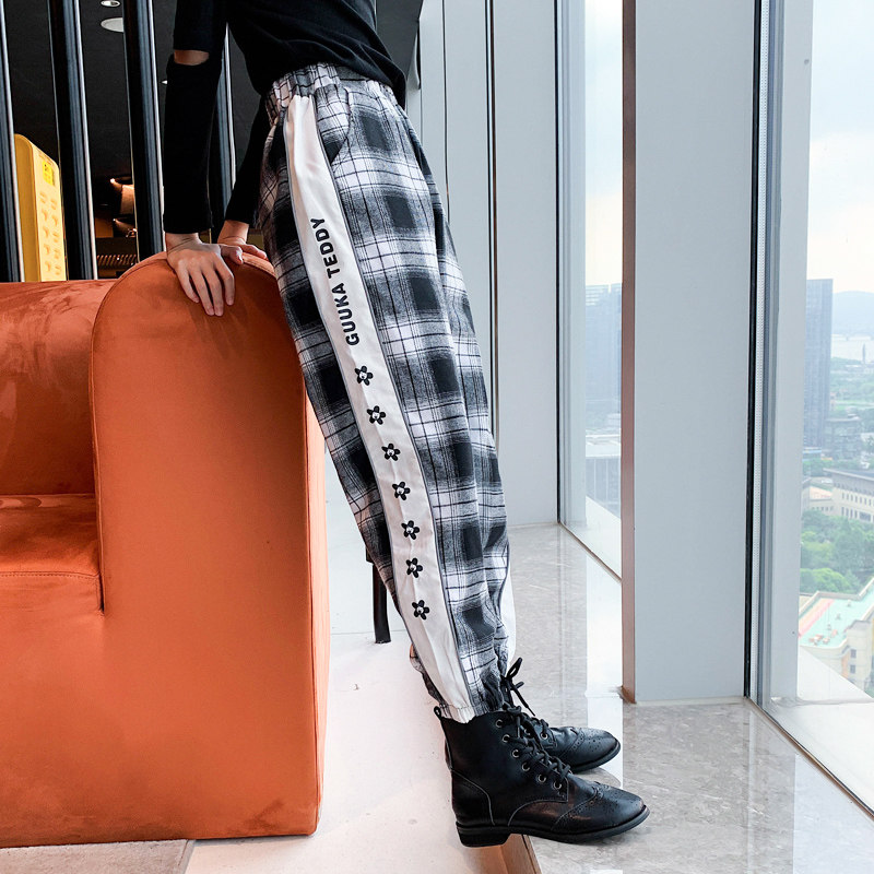 Girl Pants Spring Autumn 2022 New Children Foreign Pie Slim Loose Casual Pants CUHK Kid Fall Plaid Pants