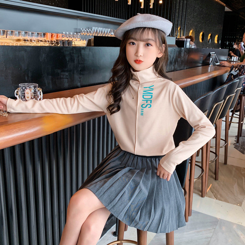 Girl's undershirt 2021 autumn/winter new CUHK Scout high collar children Long sleeves Black spring and autumn net red blouses