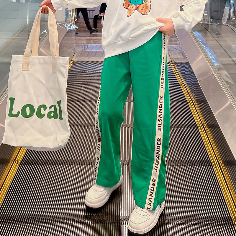 Girl Pants Spring Autumn 2022 New Children Fall Loose Casual Thick Cotton Pants Big Kids Spring Clothes Straight Drum Sports Pants