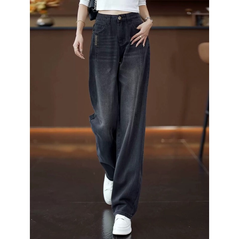 Fashion Trendy Scimitar Jeans for Women 2026 Spring New High-Waisted Loose Slimming Straight Casual Wide-Leg Pants