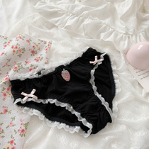 Strawberry Egg Roll ~ Daily Dimass Girl lolita Pure Underpants Black Lace Pure Cotton Crotch Middle Waist Trips