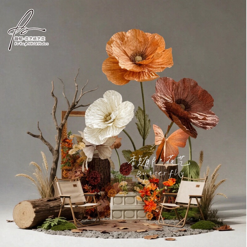 Coffee-Colored Artificial Paper Flowers for Decoration, Creating an Autumn Atmosphere, Perfect for Shop Photo Spots and Cafe Window Displays Coffee-Colored Artificial Paper Flowers for Decoration, Creating an Autumn Atmosphere, Perfect for Shop Photo Spots and Cafe Window Displays