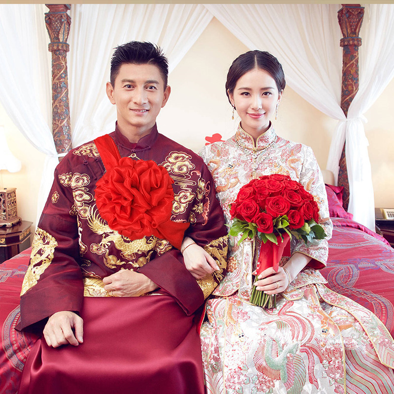 開業剪綵大紅花 婚慶用品大紅花 新郎花 剪綵奠基花球紅綢布絲綢