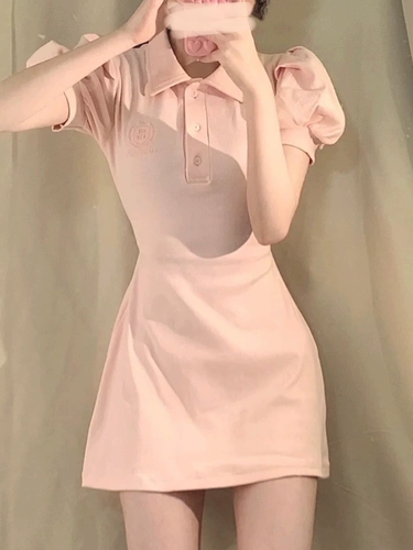 Милый сексуальный приталенный корсет для принцессы, платье, французский стиль, воротник поло, рукава фонарики, А-силуэт