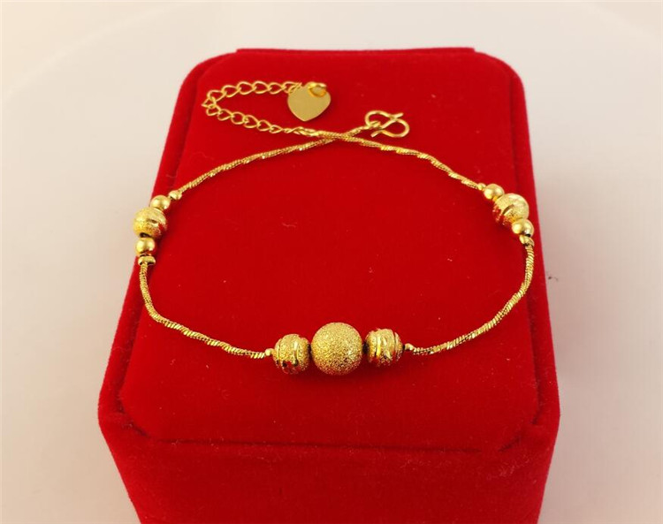 Việt Nam mới Shajin tình yêu vòng chân nữ mạ vàng hạt mờ đồng xu euro vòng chân vàng dày điều chỉnh thời gian dài không phai - Vòng chân lắc chân chuông