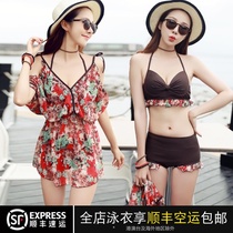 New swimsuit womens fashion sexy size chest steel bracket gathered bikini skirt flat angle three-piece set hot spring