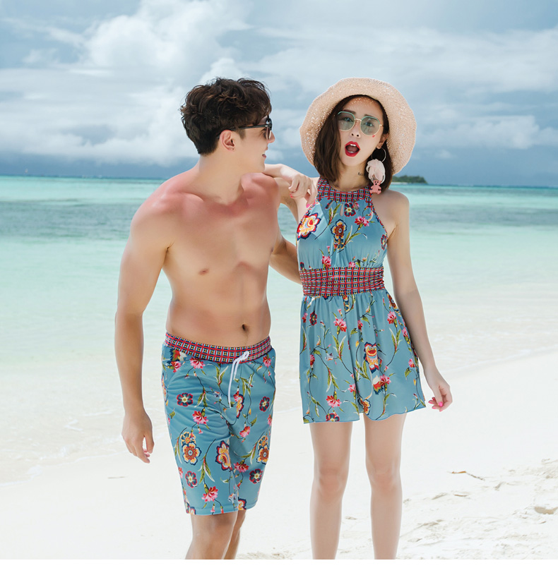 Cặp đôi mới bơi đồ bơi một mảnh nữ áo tắm thép tấm lò xo nóng mùa xuân bãi biển + quần bơi nam quần dài bãi biển 	đồ đôi đi biển big size