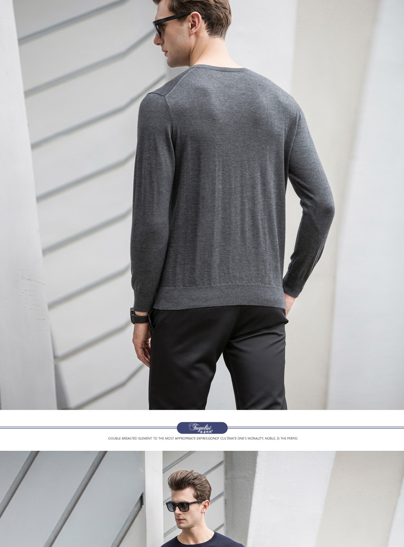 Tugulis mùa thu và mùa đông mới tinh khiết cashmere áo len nam worsted mỏng vòng cổ đan áo len kinh doanh người đàn ông giản dị của quần áo