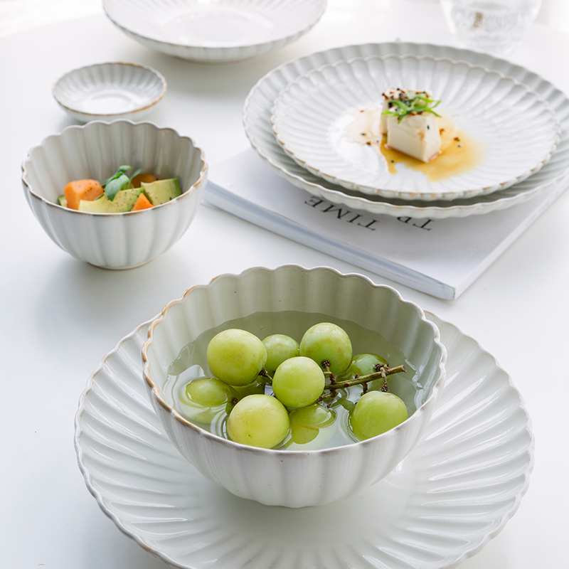 Dishes suit retro white ink ceramic tableware plate creative lace rice bowl dish plate western food steak plate