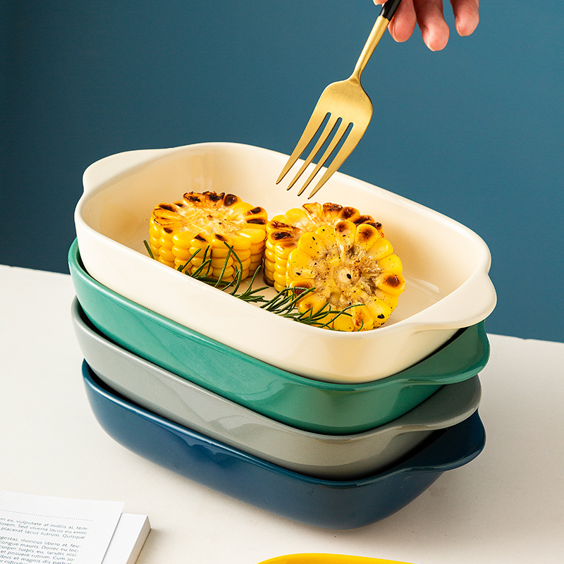 Ceramic plate ears with baked baked rice bowl with microwave oven high temperature resistant cheese paella pan