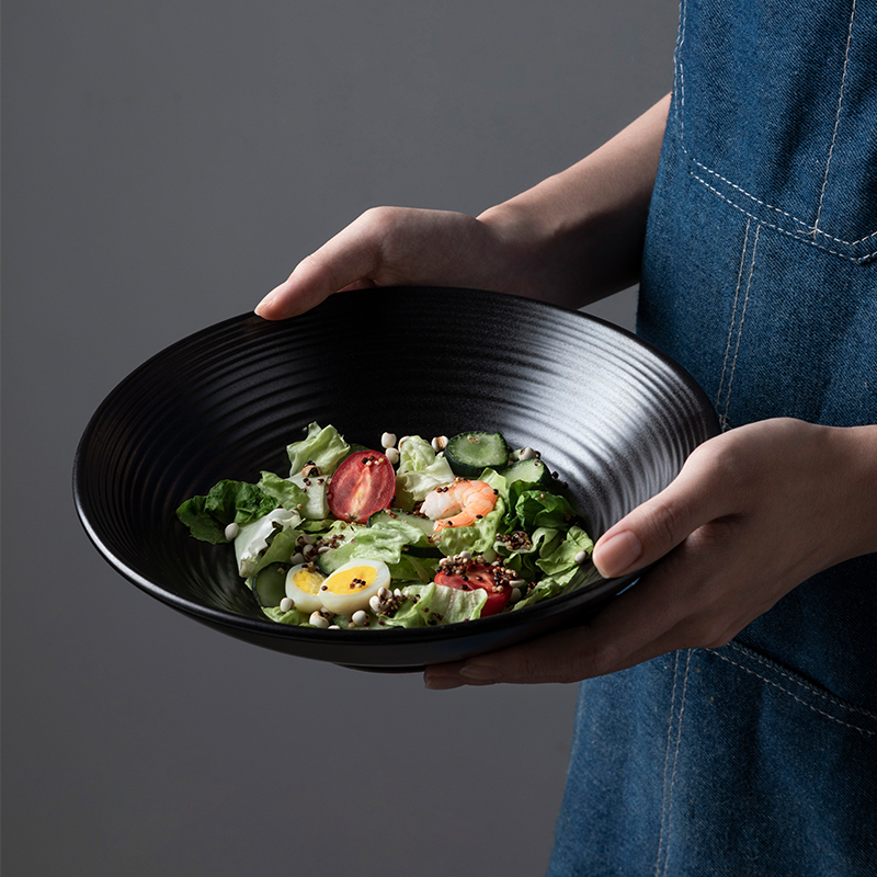 Ceramic bowl creative ink deep black of a single large tableware to eat bowl household salad bowl mercifully rainbow such use