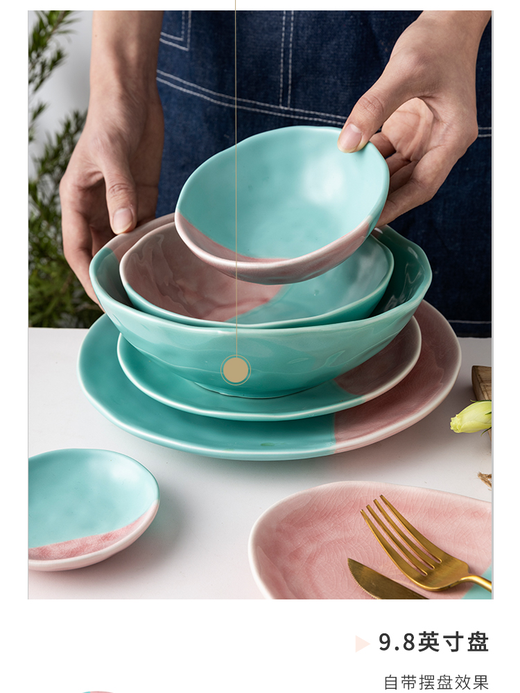 The dishes suit household inferior smooth ceramic tableware dishes continental ice to crack The blue bowl dish dish fruit bowl west pot dish